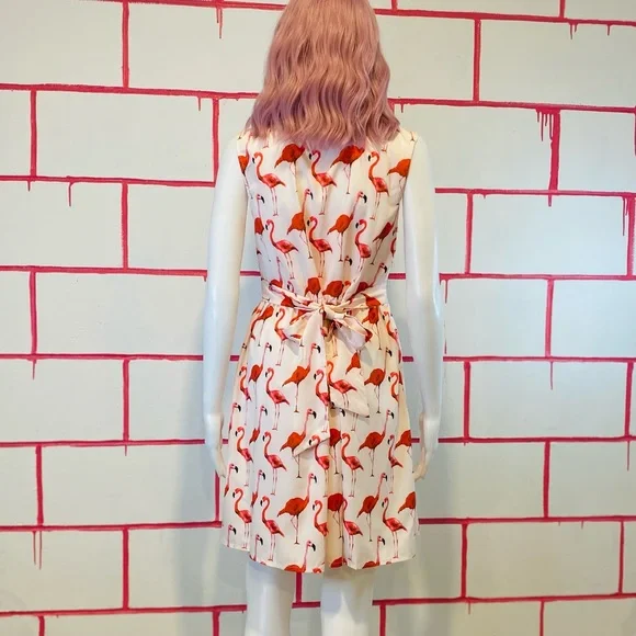Whimsical A-Line Button Down Flamingo Print Dress 🦩 - Picture 5 of 8